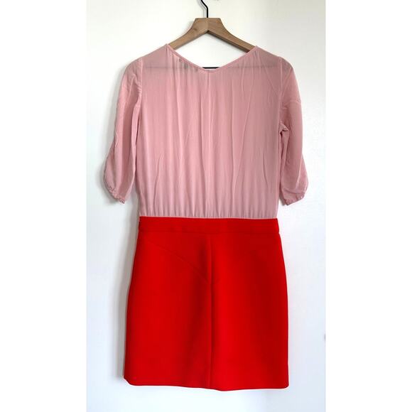 Maje Reggio Silk Pink Orange Contrast Dress Size M - Picture 5 of 11